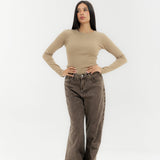 Straight Leg Jeans Washed Brown - AB ESSENTIALS