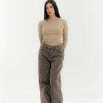 Straight Leg Jeans Washed Brown - AB ESSENTIALS