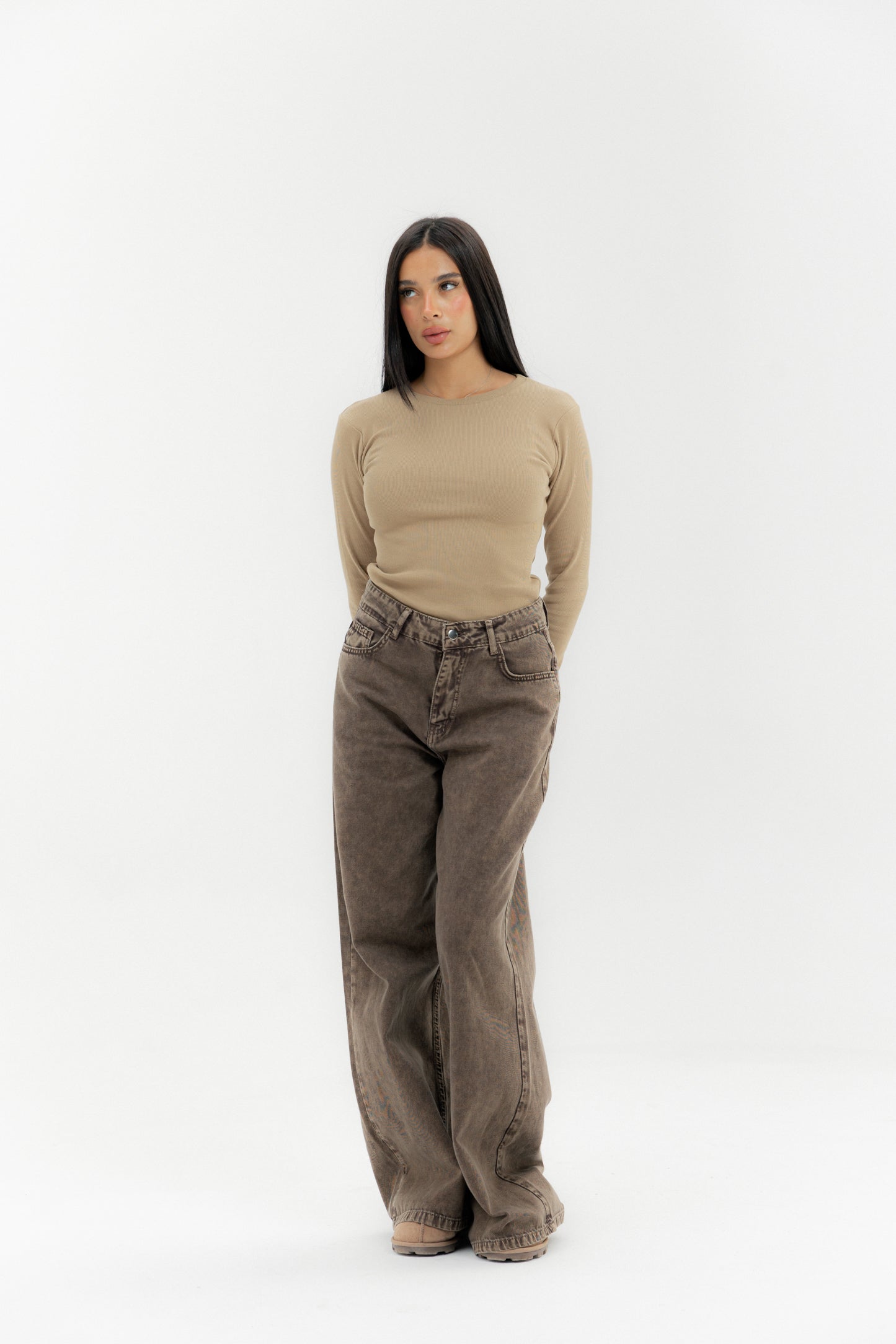 Straight Leg Jeans Washed Brown - AB ESSENTIALS
