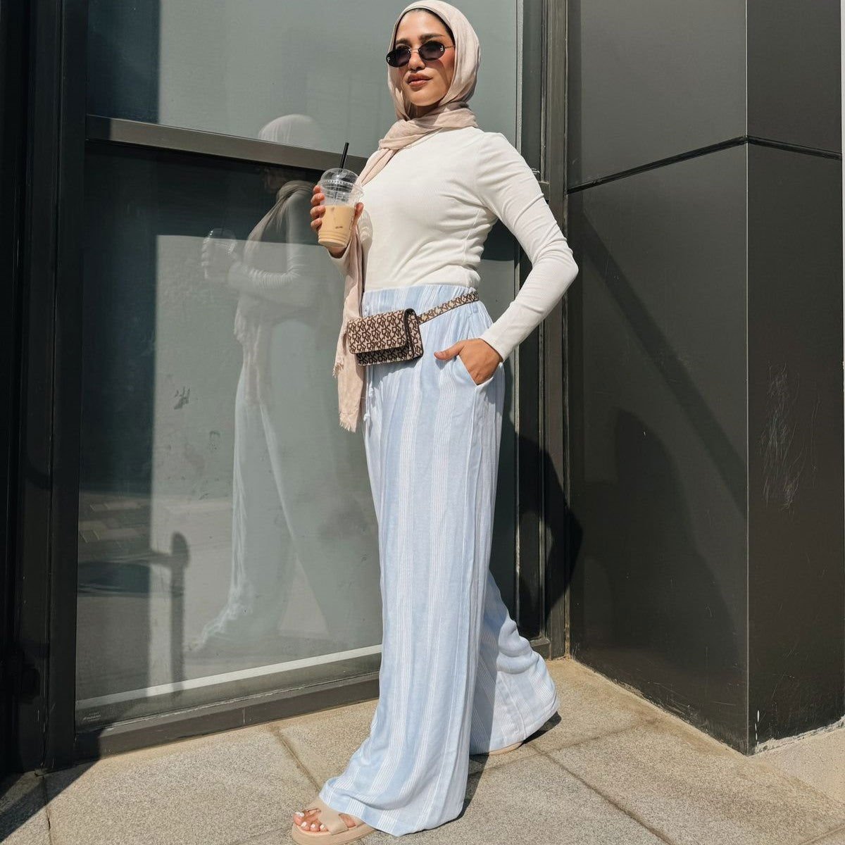 Striped Linen Pants Baby Blue - AB ESSENTIALS