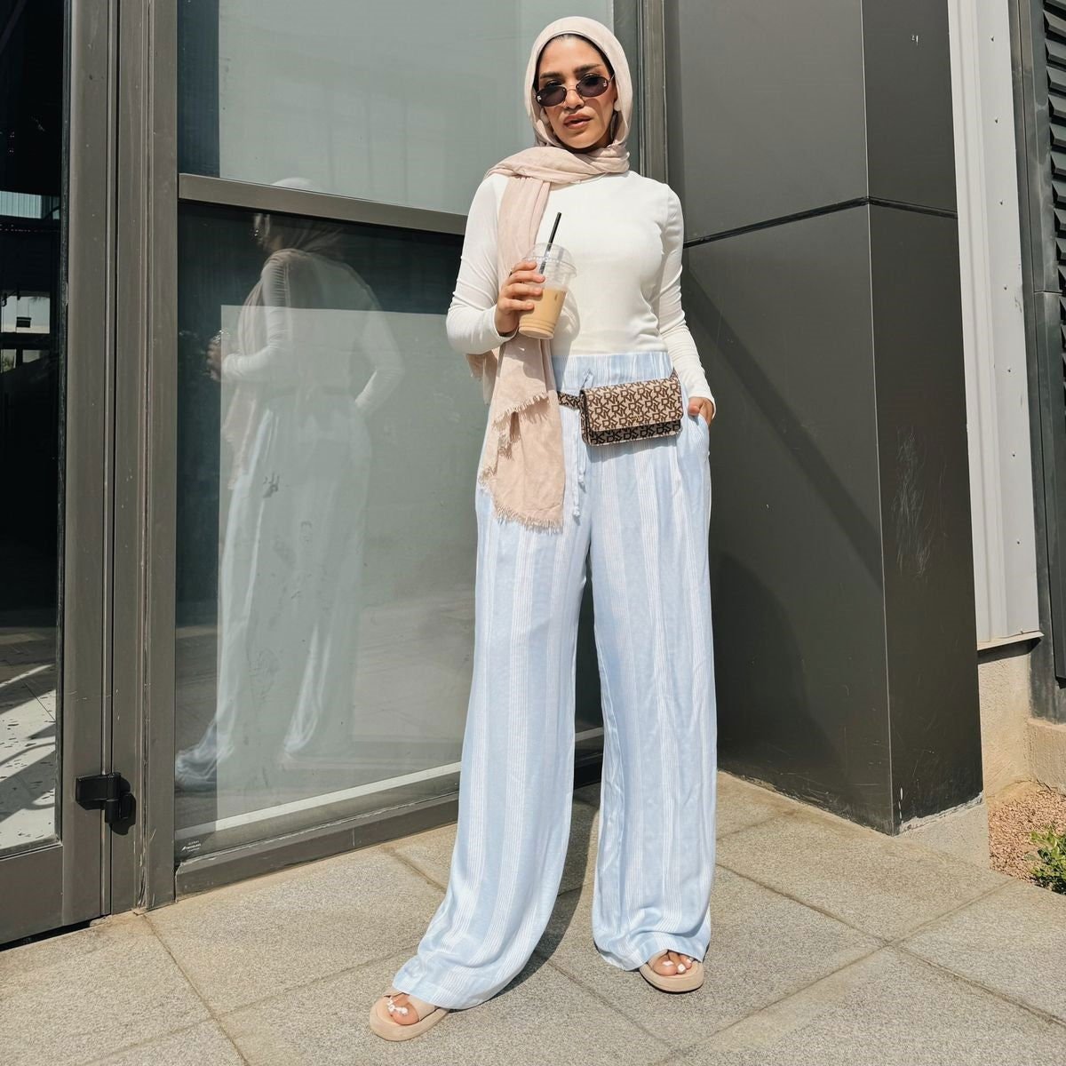 Striped Linen Pants Baby Blue - AB ESSENTIALS