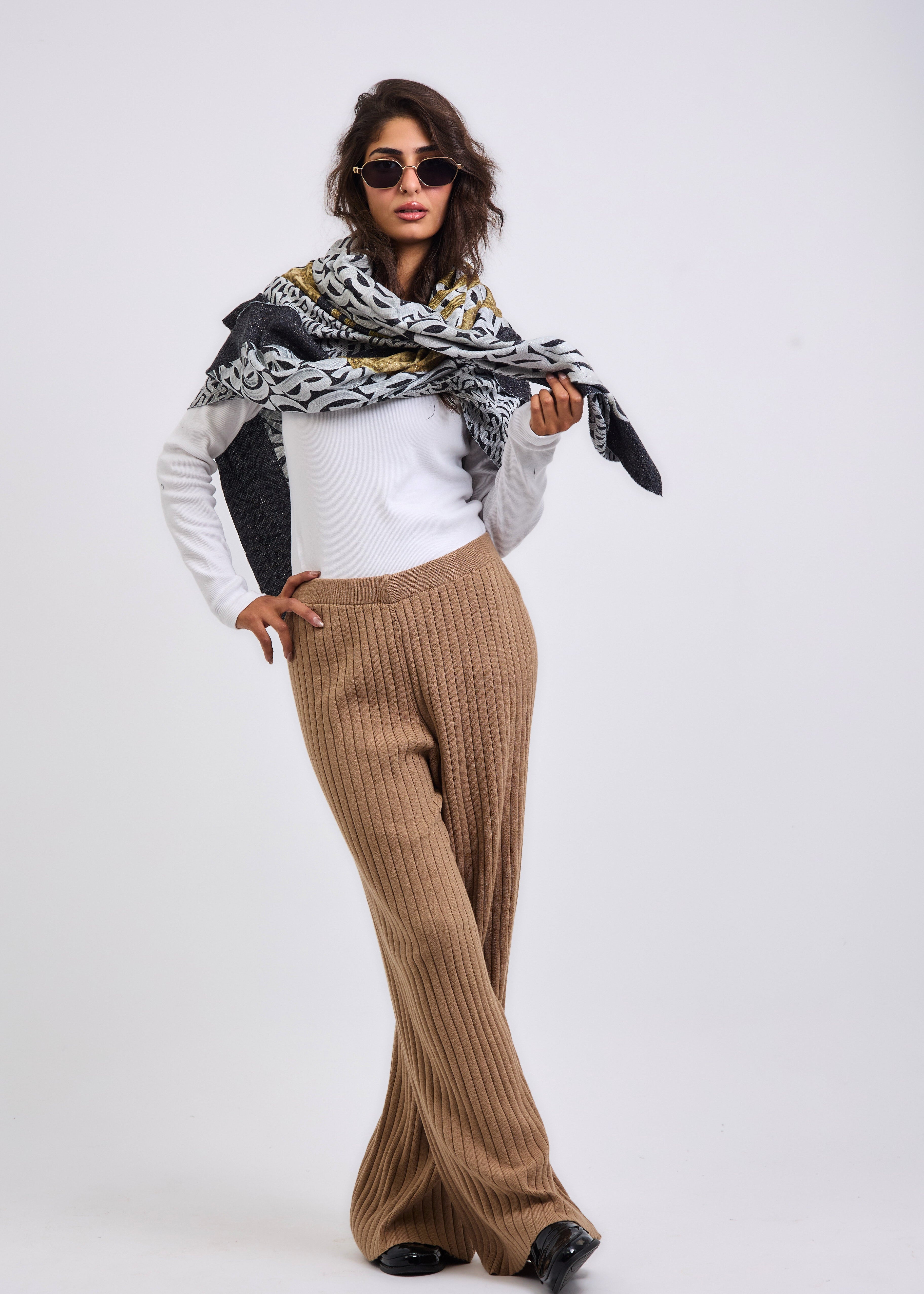 Stripped Knit Pants Beige - AB ESSENTIALS