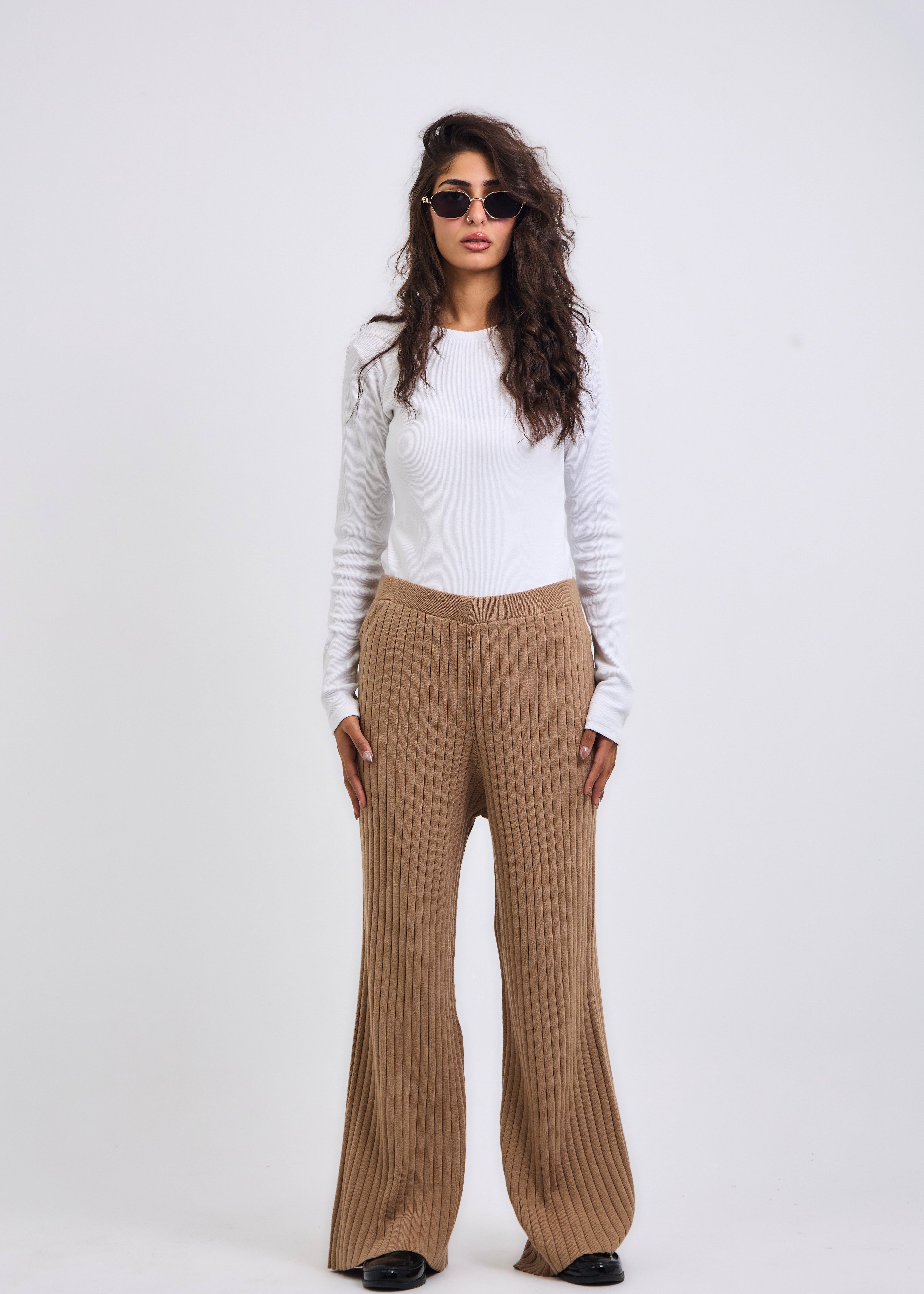 Stripped Knit Pants Beige - AB ESSENTIALS