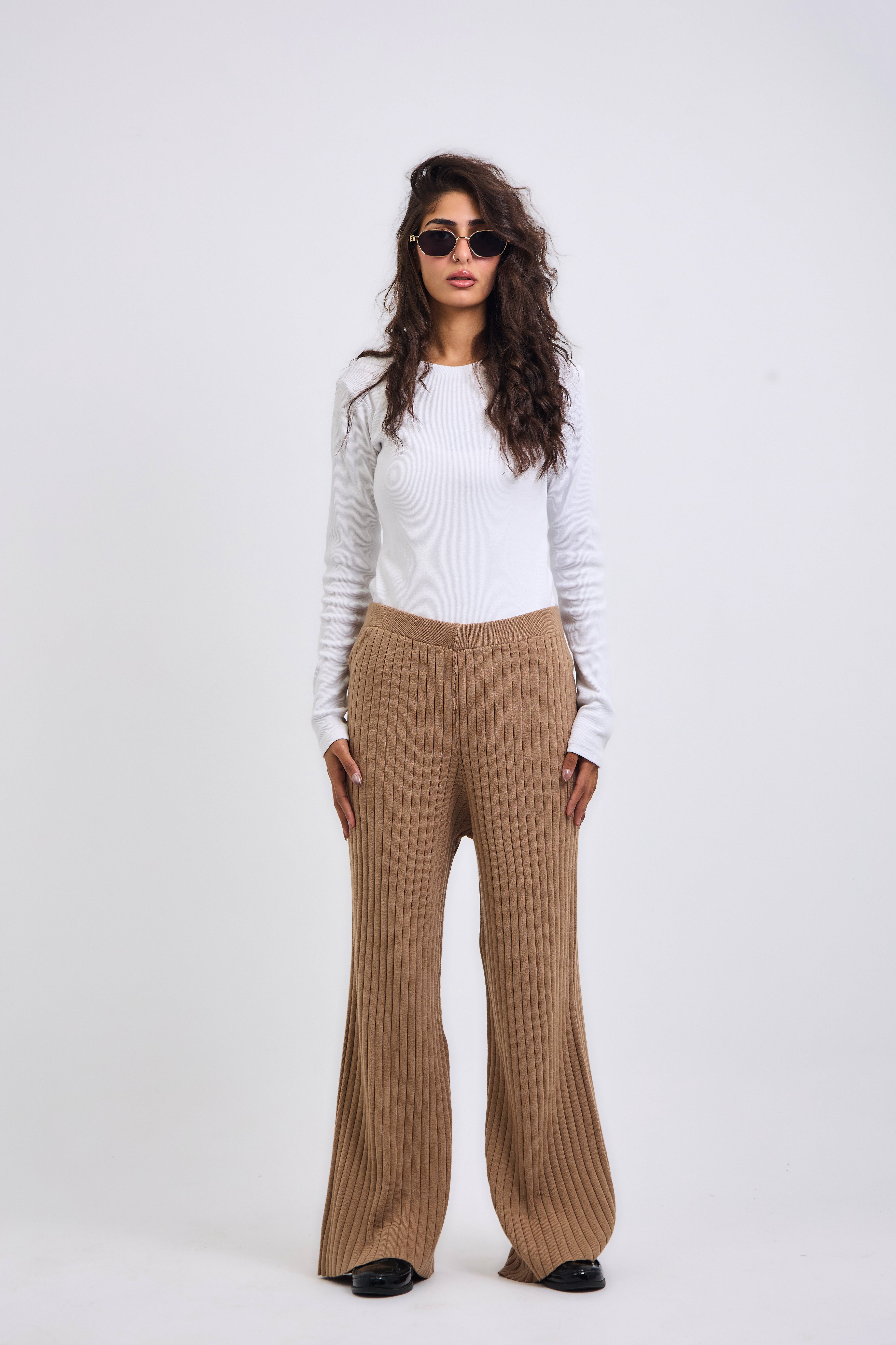 Stripped Knit Pants Beige - AB ESSENTIALS