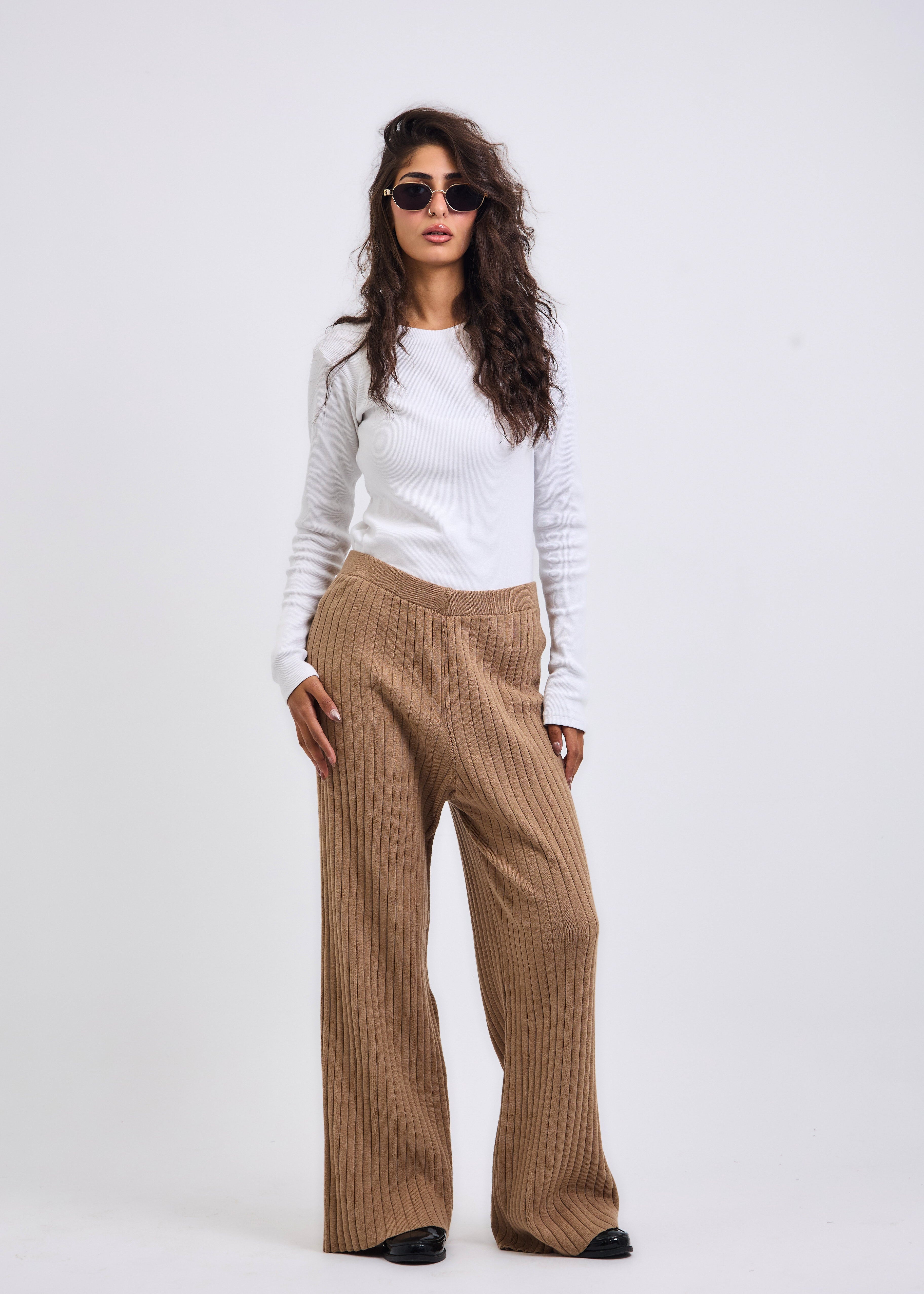 Stripped Knit Pants Beige - AB ESSENTIALS