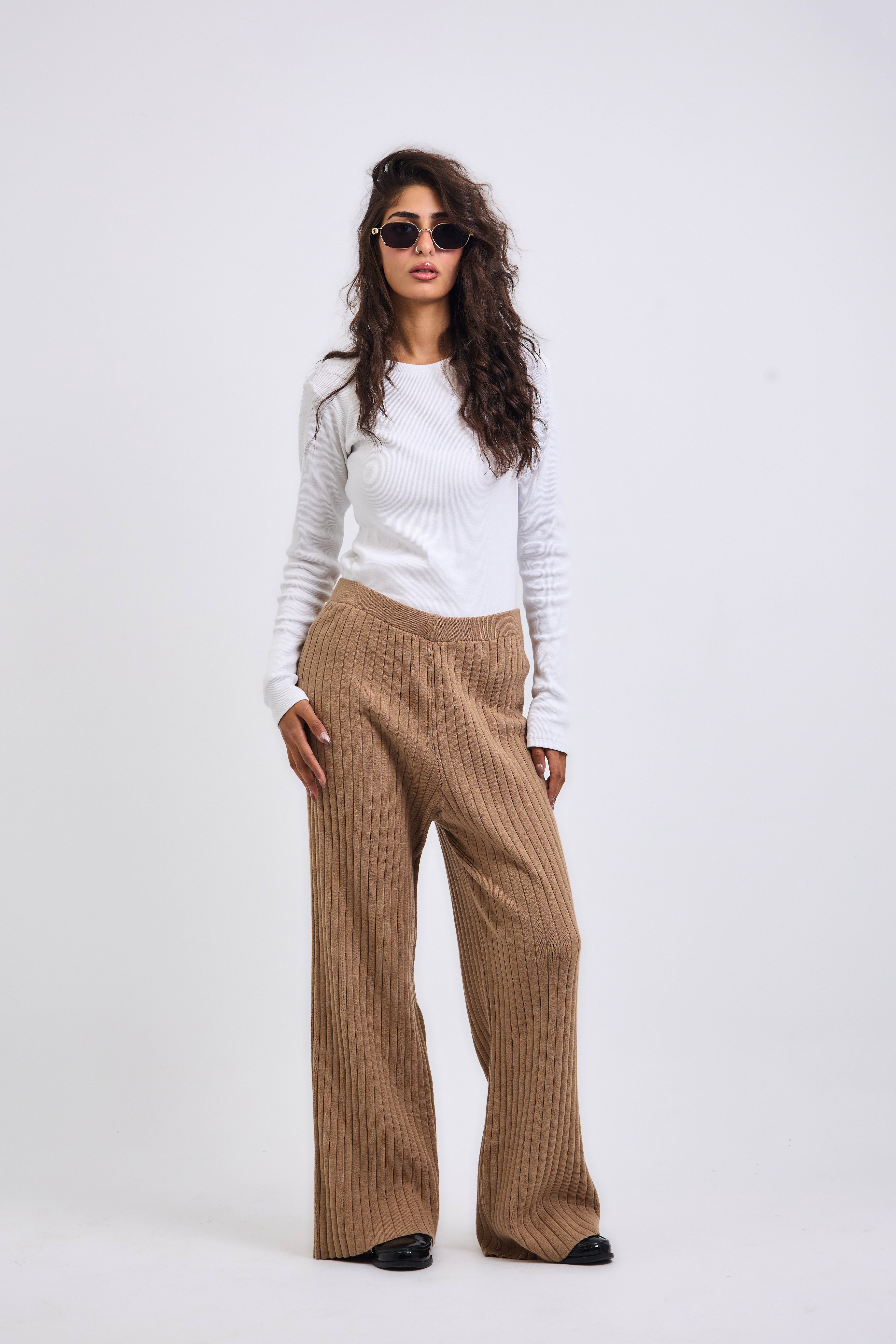 Stripped Knit Pants Beige - AB ESSENTIALS