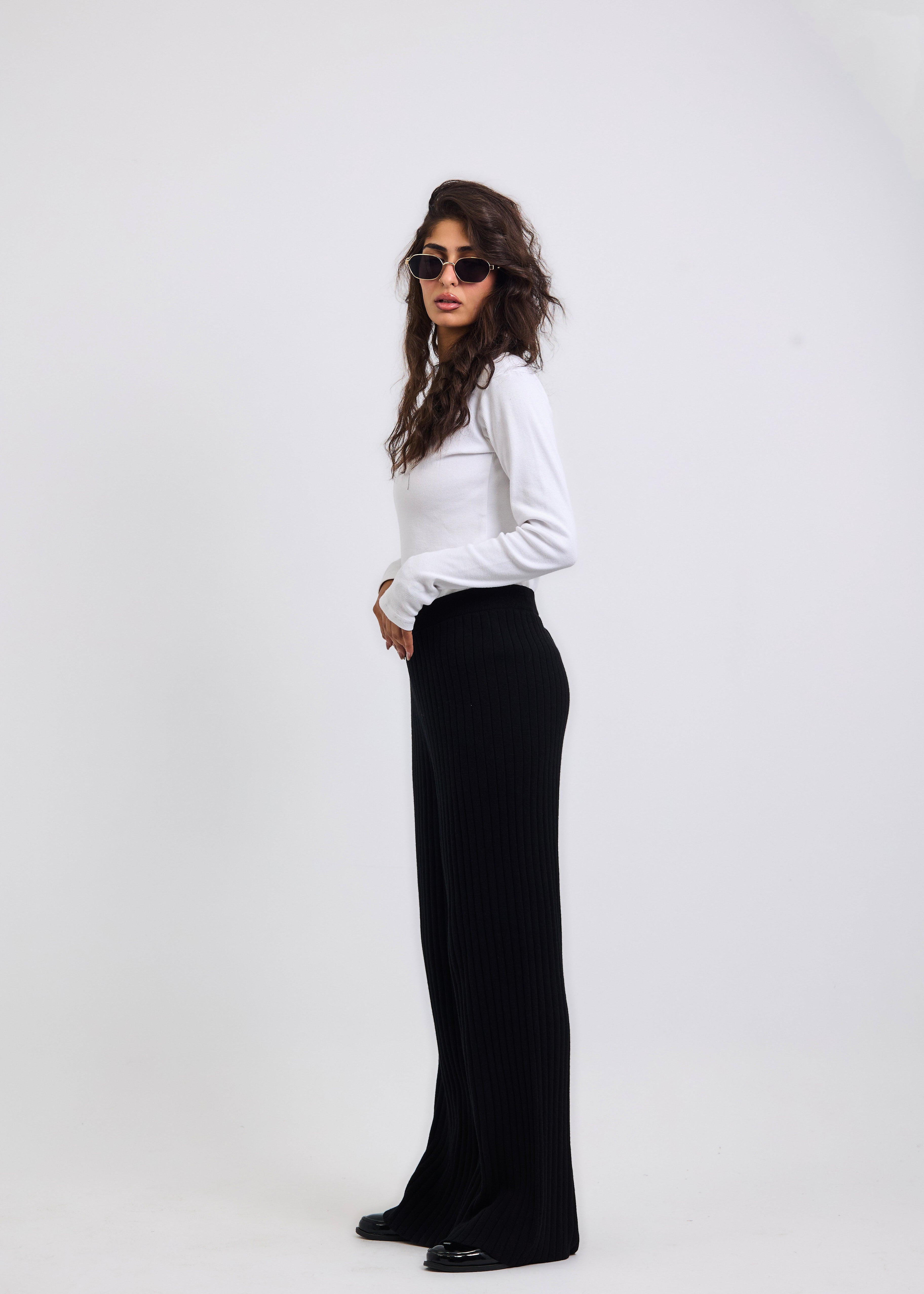 Stripped Knit Pants Black - AB ESSENTIALS