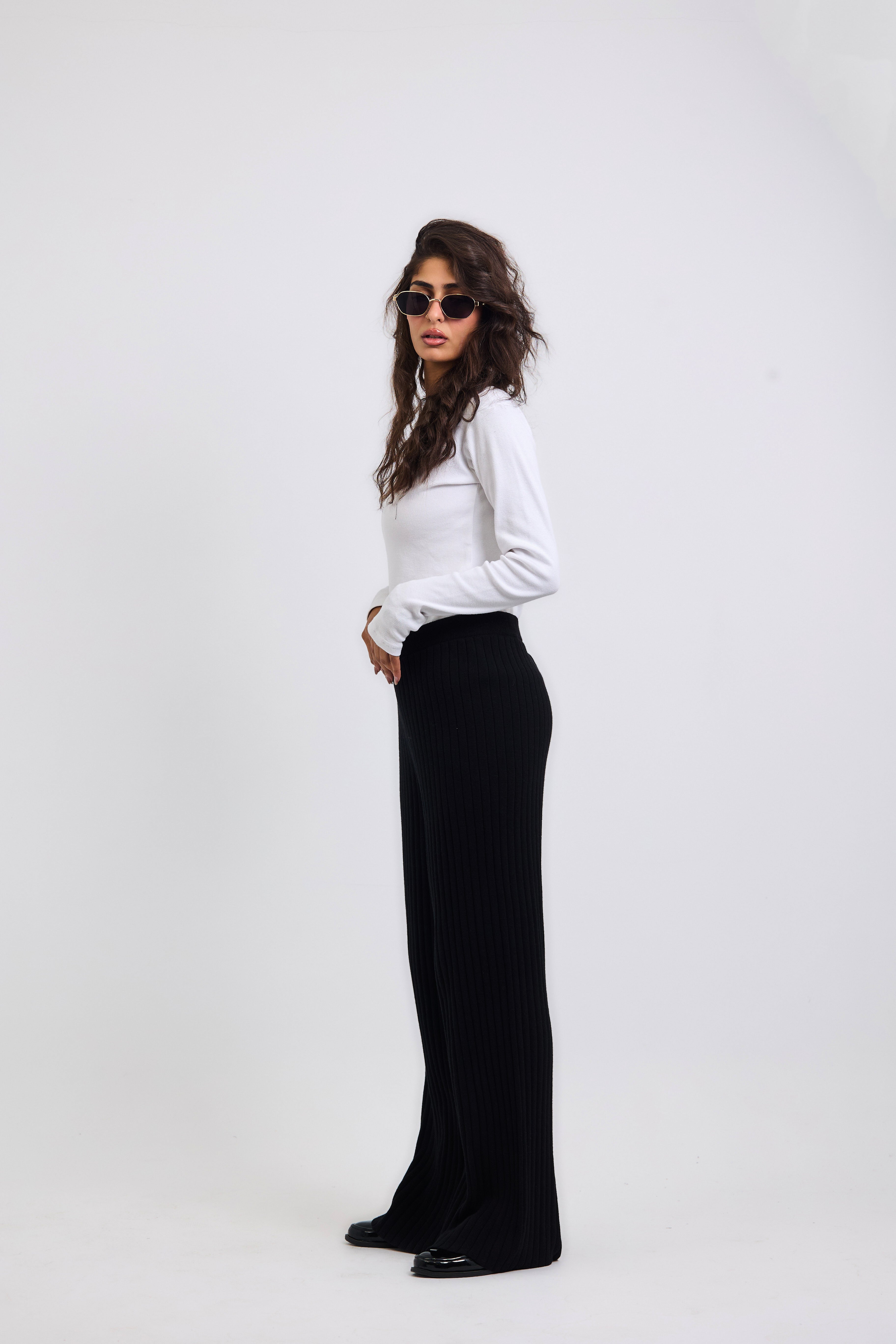 Stripped Knit Pants Black - AB ESSENTIALS