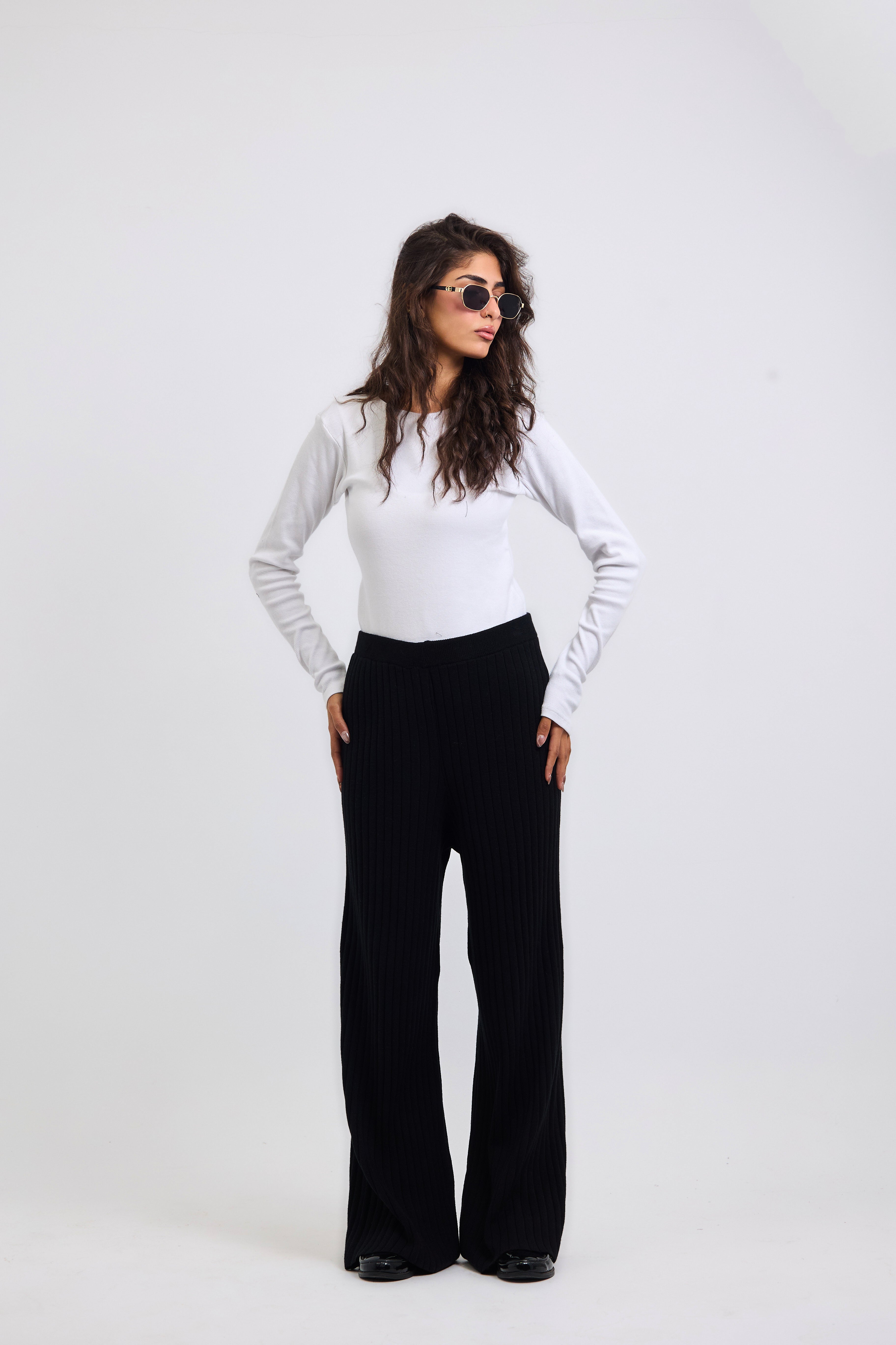 Stripped Knit Pants Black - AB ESSENTIALS