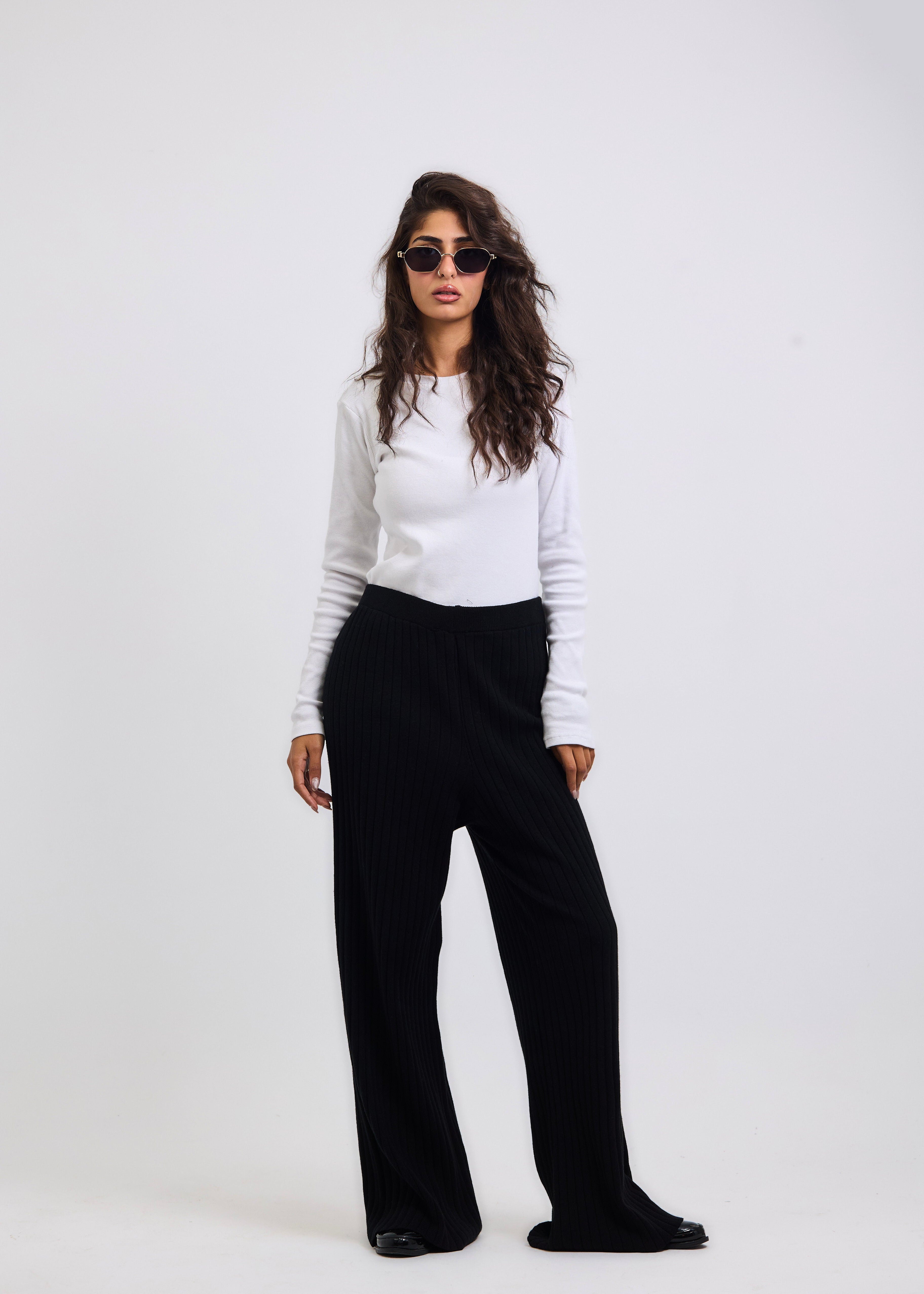 Stripped Knit Pants Black - AB ESSENTIALS