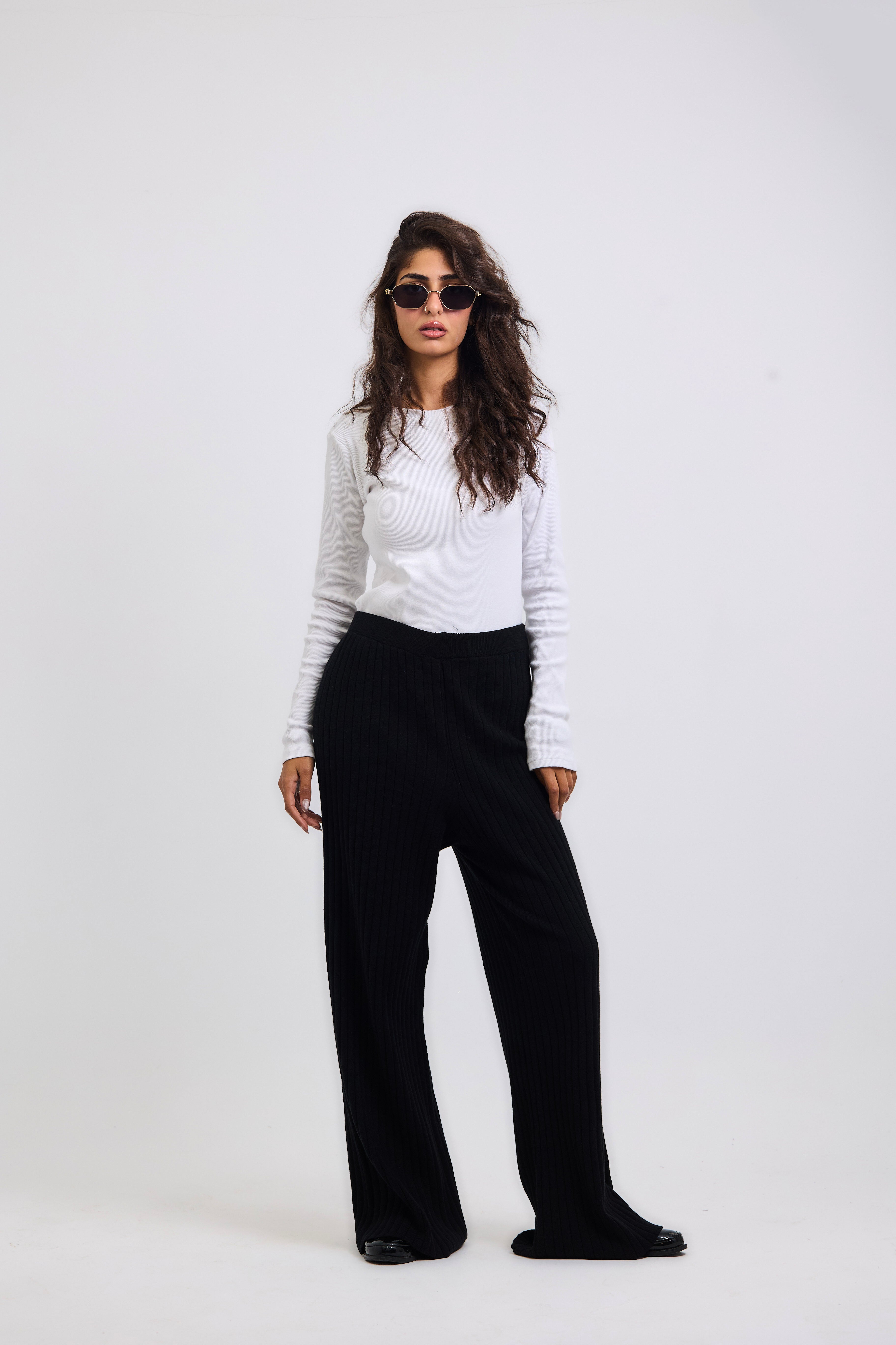 Stripped Knit Pants Black - AB ESSENTIALS