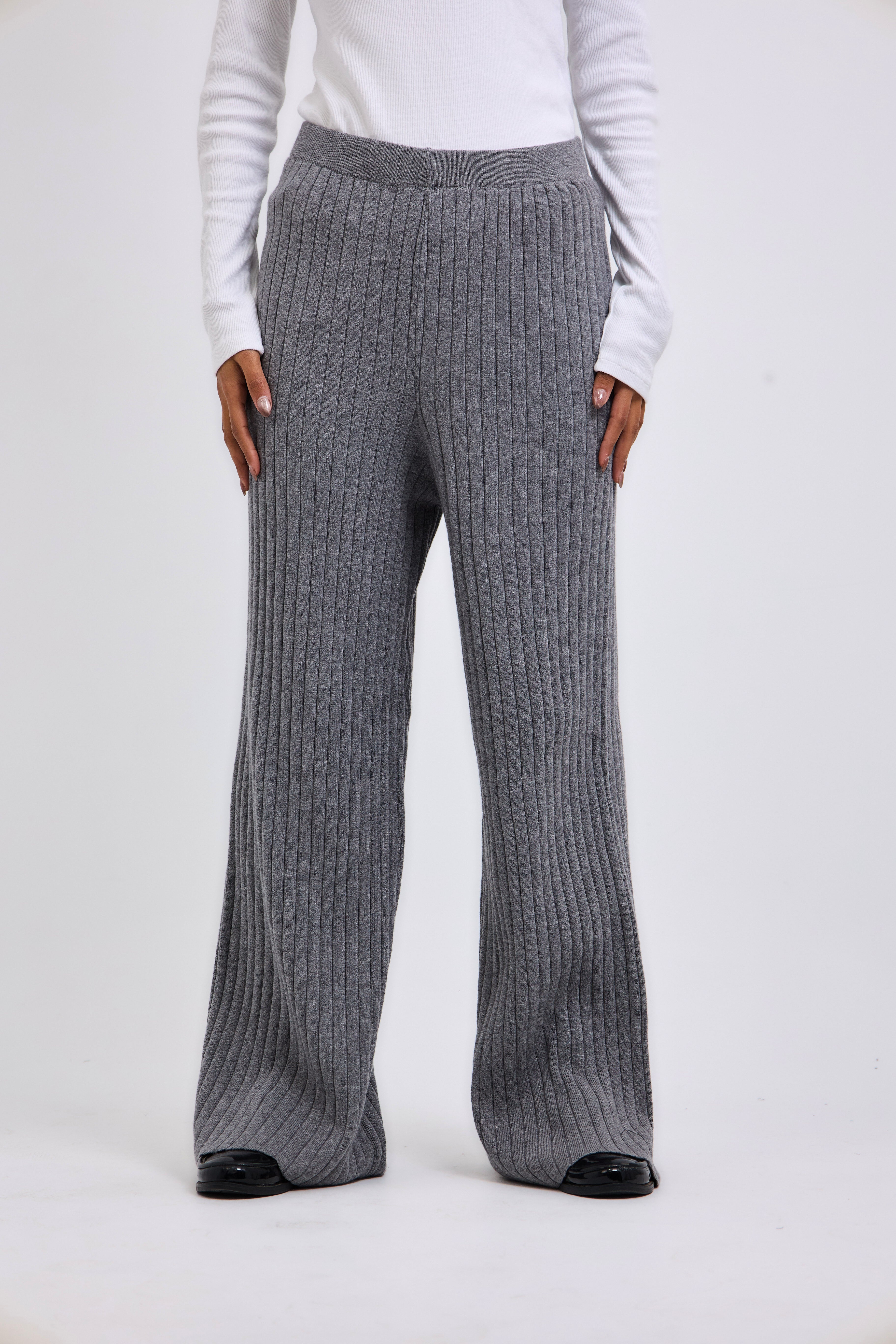 Stripped Knit Pants Grey - AB ESSENTIALS