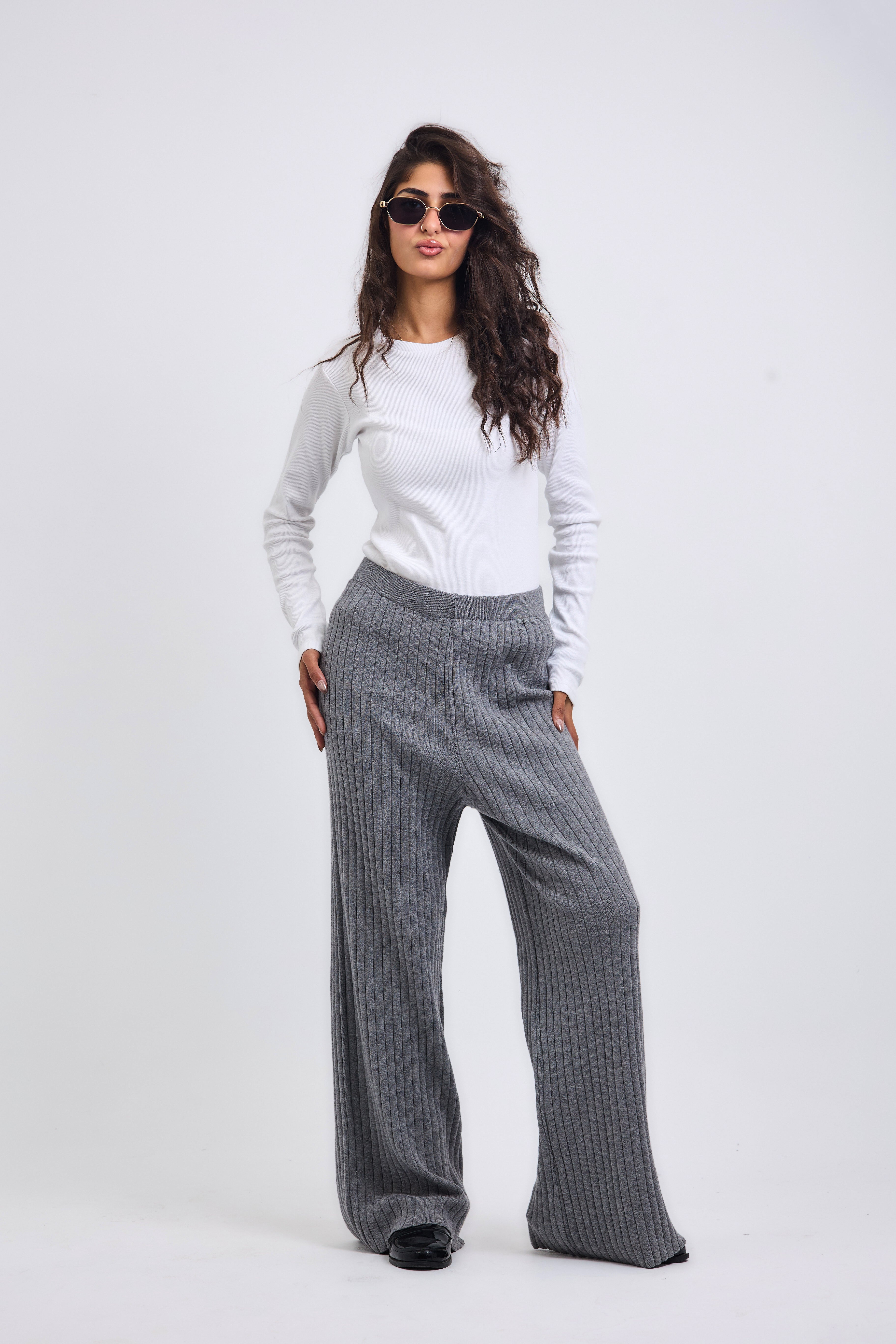 Stripped Knit Pants Grey - AB ESSENTIALS