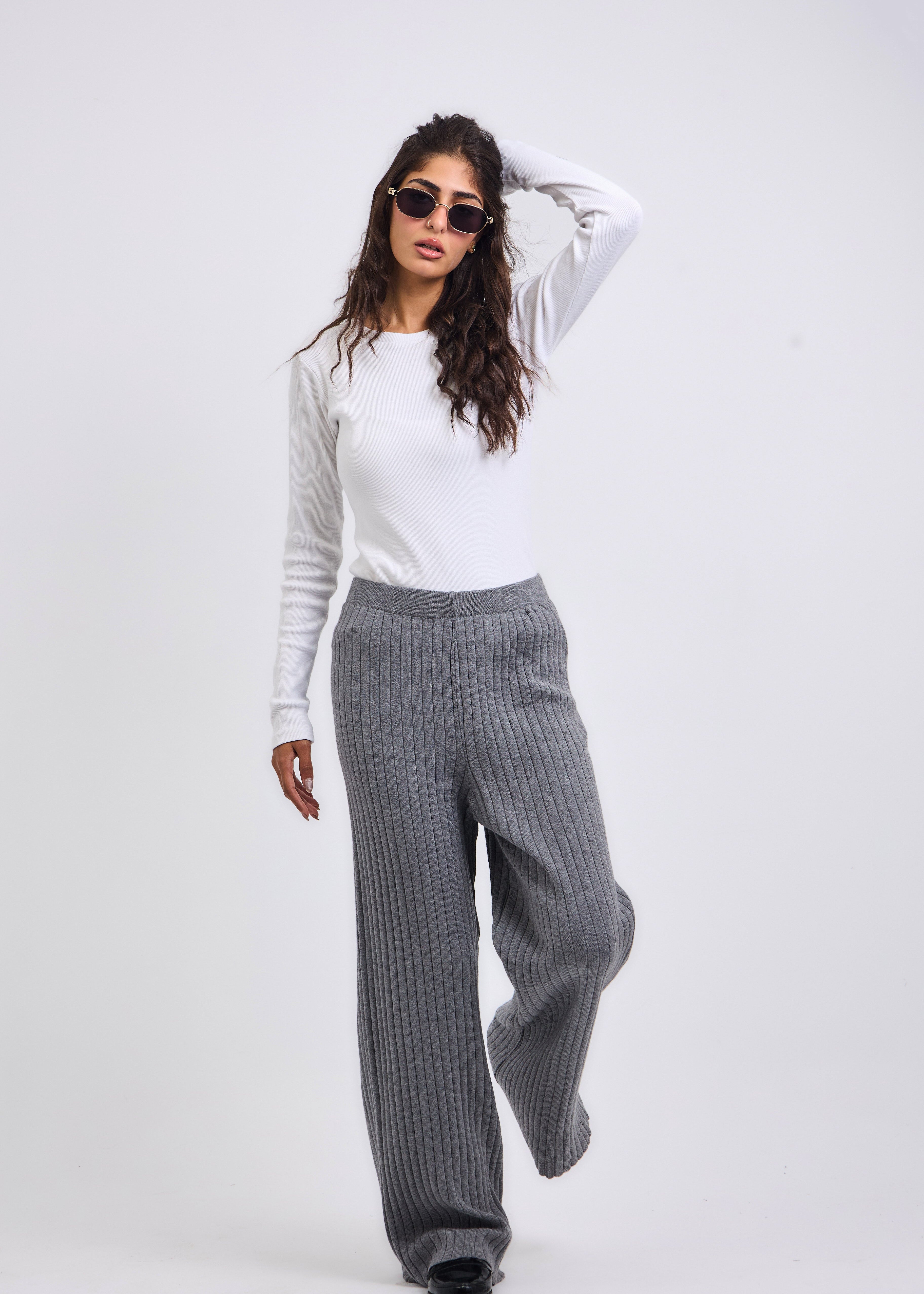 Stripped Knit Pants Grey - AB ESSENTIALS