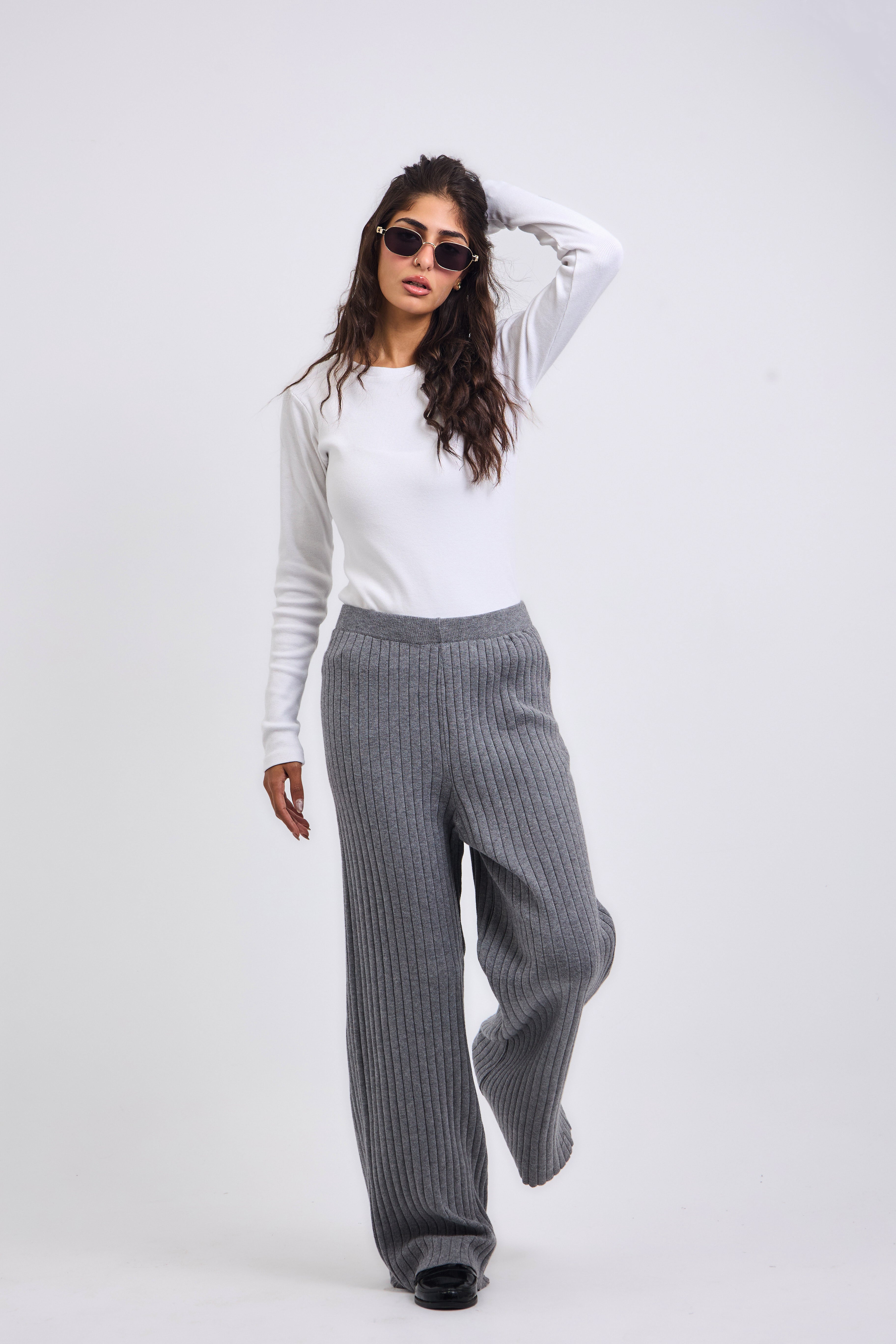 Stripped Knit Pants Grey - AB ESSENTIALS