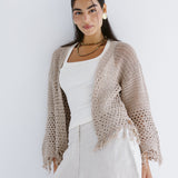 Sun Wave Shimmer Crochet Cardigan Beige - AB ESSENTIALS