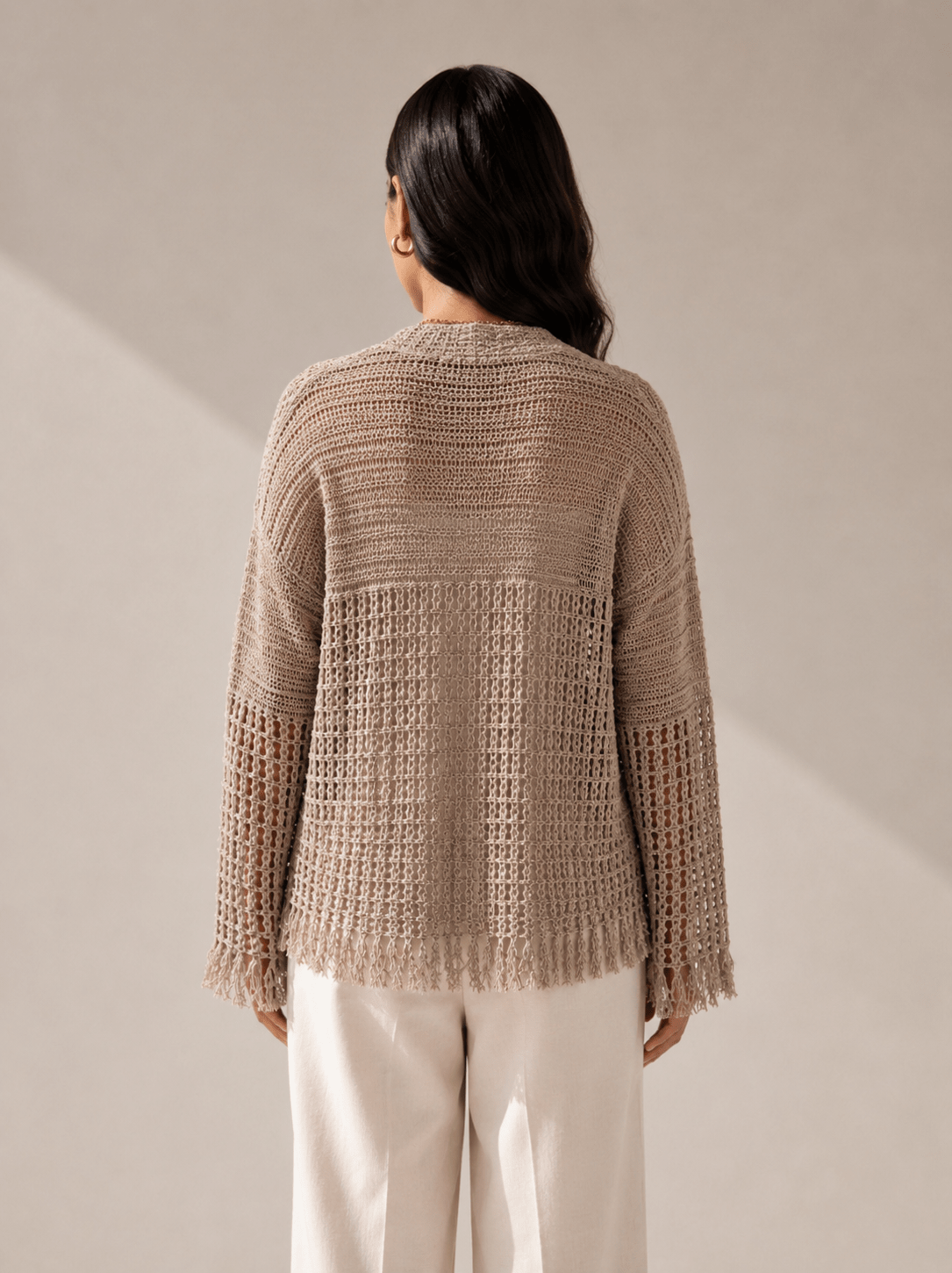 Sun Wave Shimmer Crochet Cardigan Beige - AB ESSENTIALS