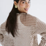 Sun Wave Shimmer Crochet Cardigan Beige - AB ESSENTIALS