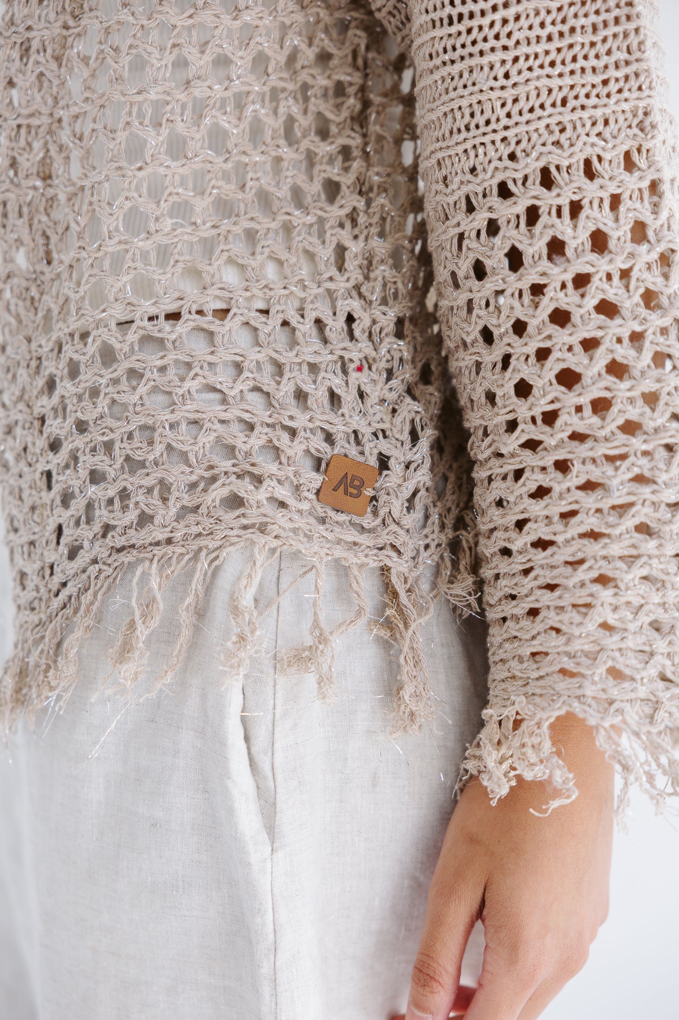Sun Wave Shimmer Crochet Cardigan Beige - AB ESSENTIALS