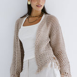 Sun Wave Shimmer Crochet Cardigan Beige - AB ESSENTIALS