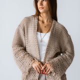 Sun Wave Shimmer Crochet Cardigan Beige - AB ESSENTIALS