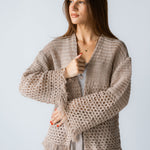 Sun Wave Shimmer Crochet Cardigan Beige - AB ESSENTIALS