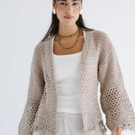 Sun Wave Shimmer Crochet Cardigan Beige - AB ESSENTIALS