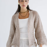 Sun Wave Shimmer Crochet Cardigan Beige - AB ESSENTIALS