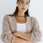 Sun Wave Shimmer Crochet Cardigan Beige - AB ESSENTIALS