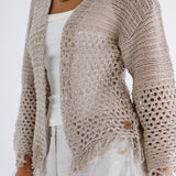 Sun Wave Shimmer Crochet Cardigan Beige - AB ESSENTIALS