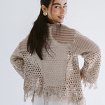 Sun Wave Shimmer Crochet Cardigan Beige - AB ESSENTIALS