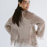 Sun Wave Shimmer Crochet Cardigan Beige - AB ESSENTIALS