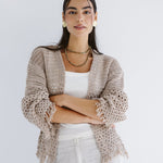 Sun Wave Shimmer Crochet Cardigan Beige - AB ESSENTIALS