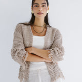 Sun Wave Shimmer Crochet Cardigan Beige - AB ESSENTIALS