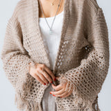 Sun Wave Shimmer Crochet Cardigan Beige - AB ESSENTIALS