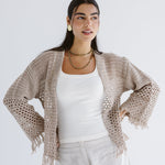 Sun Wave Shimmer Crochet Cardigan Beige - AB ESSENTIALS