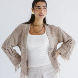 Sun Wave Shimmer Crochet Cardigan Beige - AB ESSENTIALS