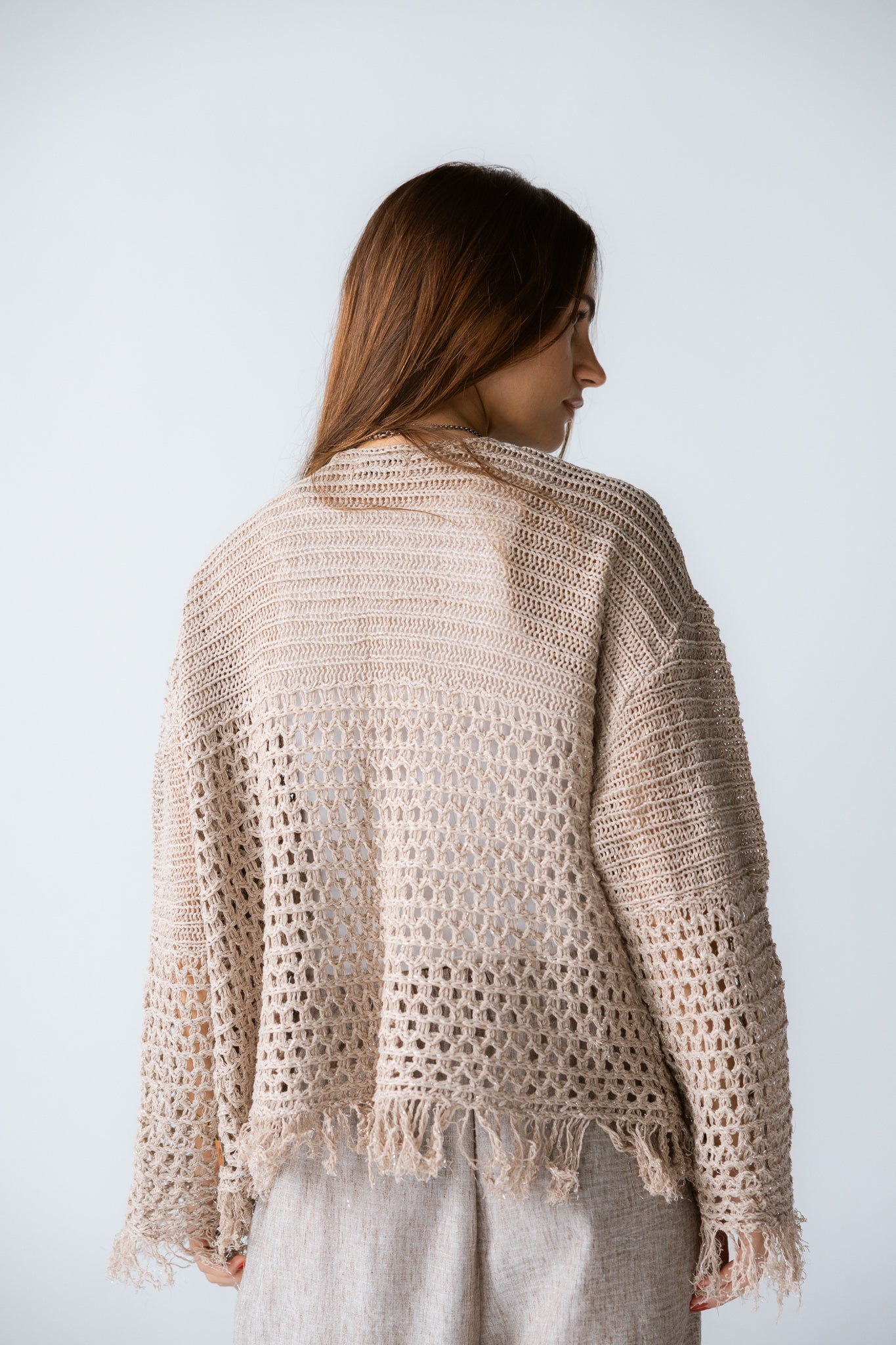 Sun Wave Shimmer Crochet Cardigan Beige - AB ESSENTIALS
