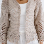 Sun Wave Shimmer Crochet Cardigan Beige - AB ESSENTIALS
