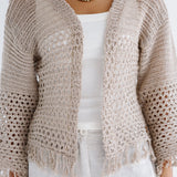 Sun Wave Shimmer Crochet Cardigan Beige - AB ESSENTIALS