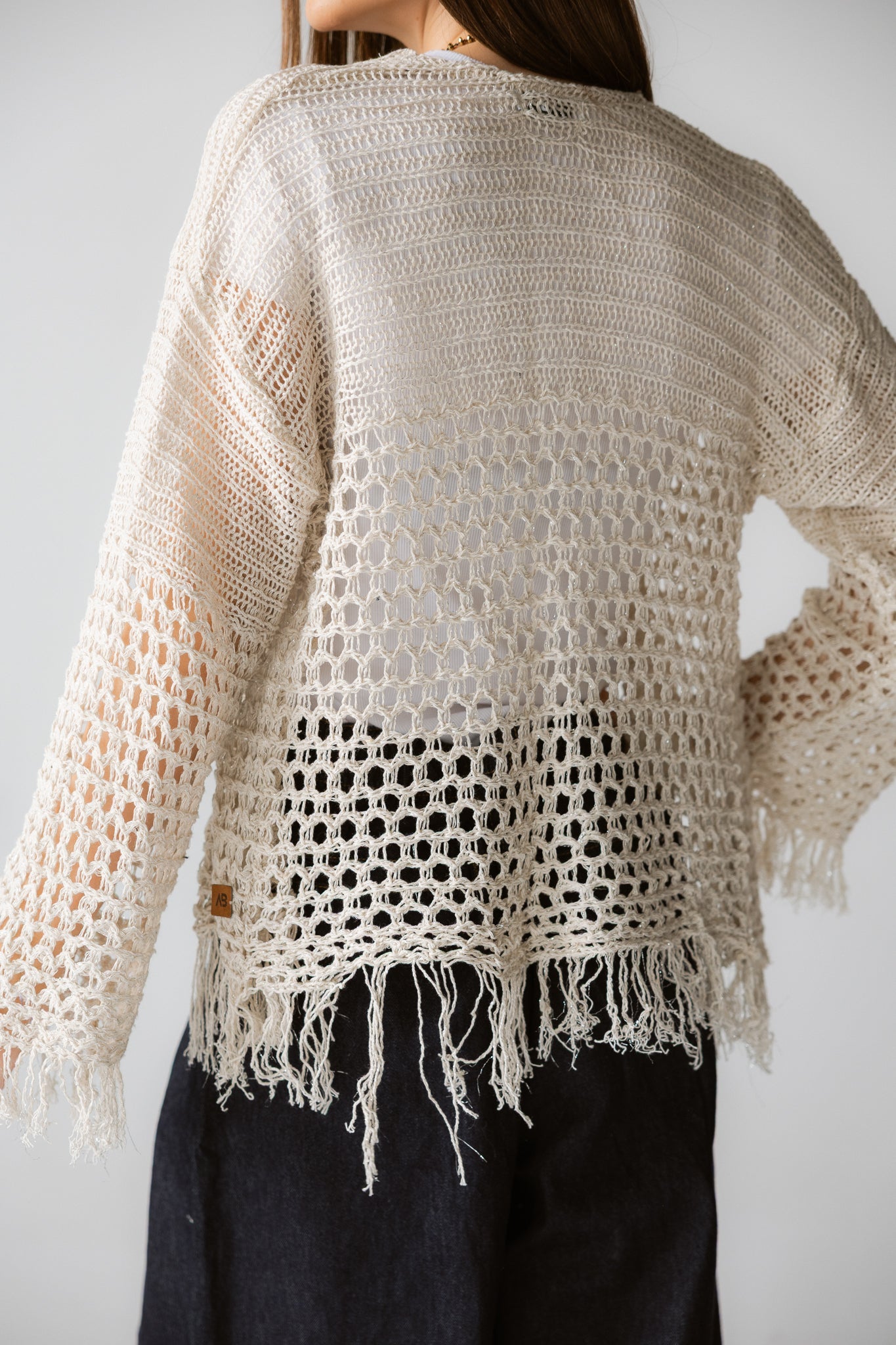 Sun Wave Shimmer Crochet Cardigan Off White - AB ESSENTIALS