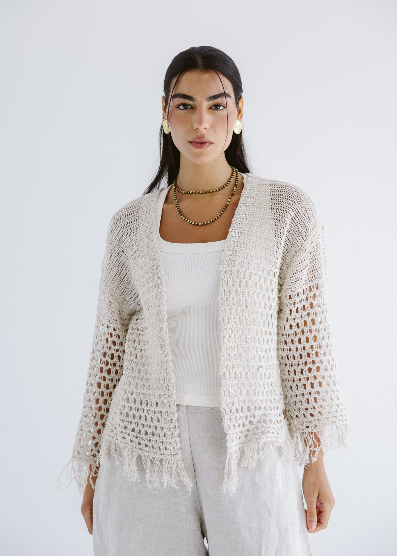 Sun Wave Shimmer Crochet Cardigan Off White - AB ESSENTIALS
