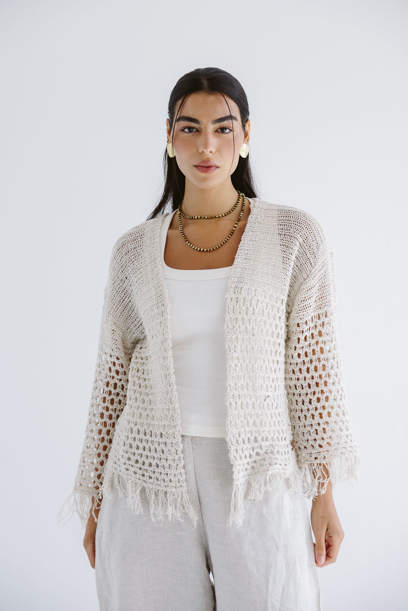 Sun Wave Shimmer Crochet Cardigan Off White - AB ESSENTIALS