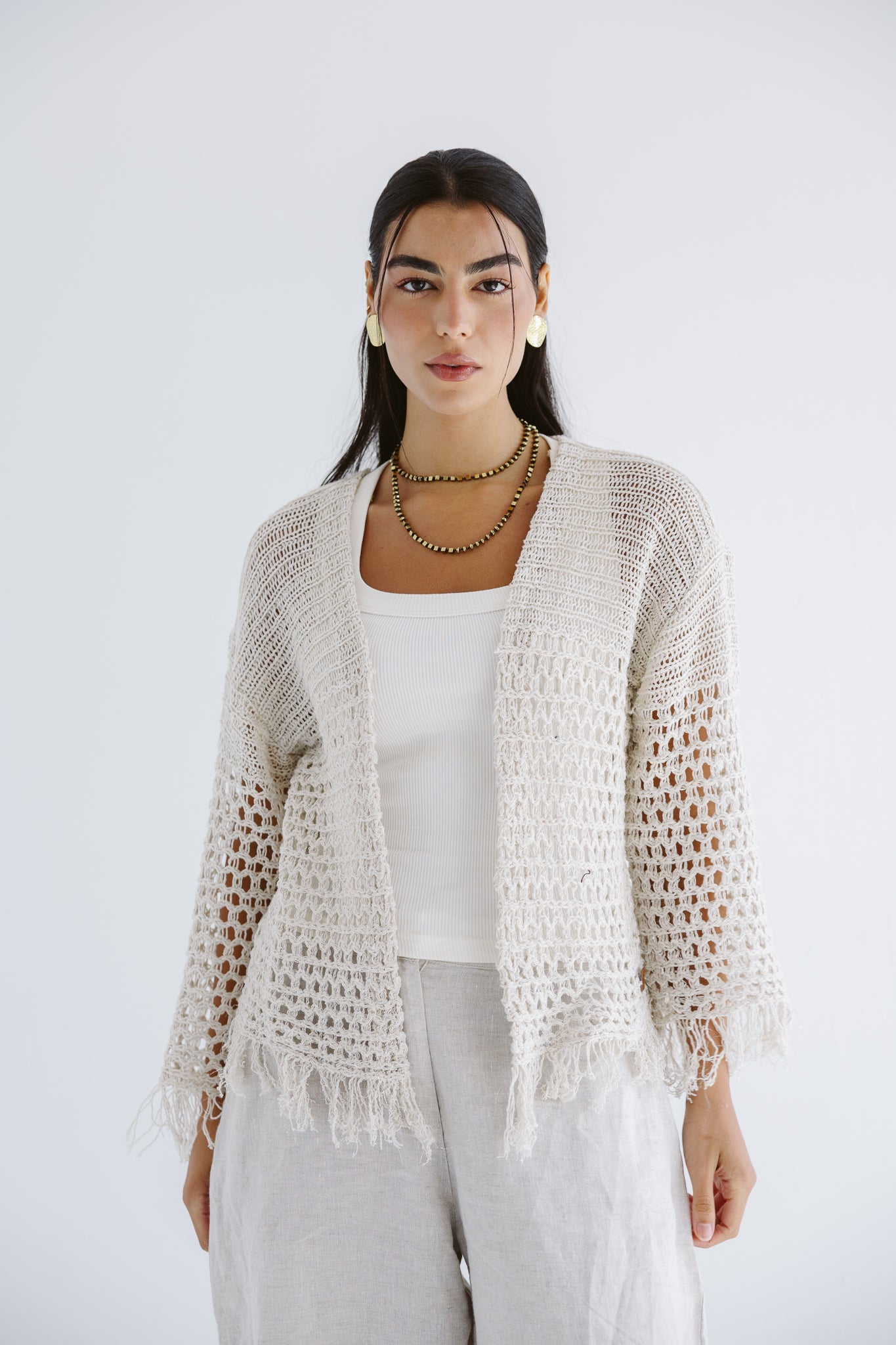 Sun Wave Shimmer Crochet Cardigan Off White - AB ESSENTIALS