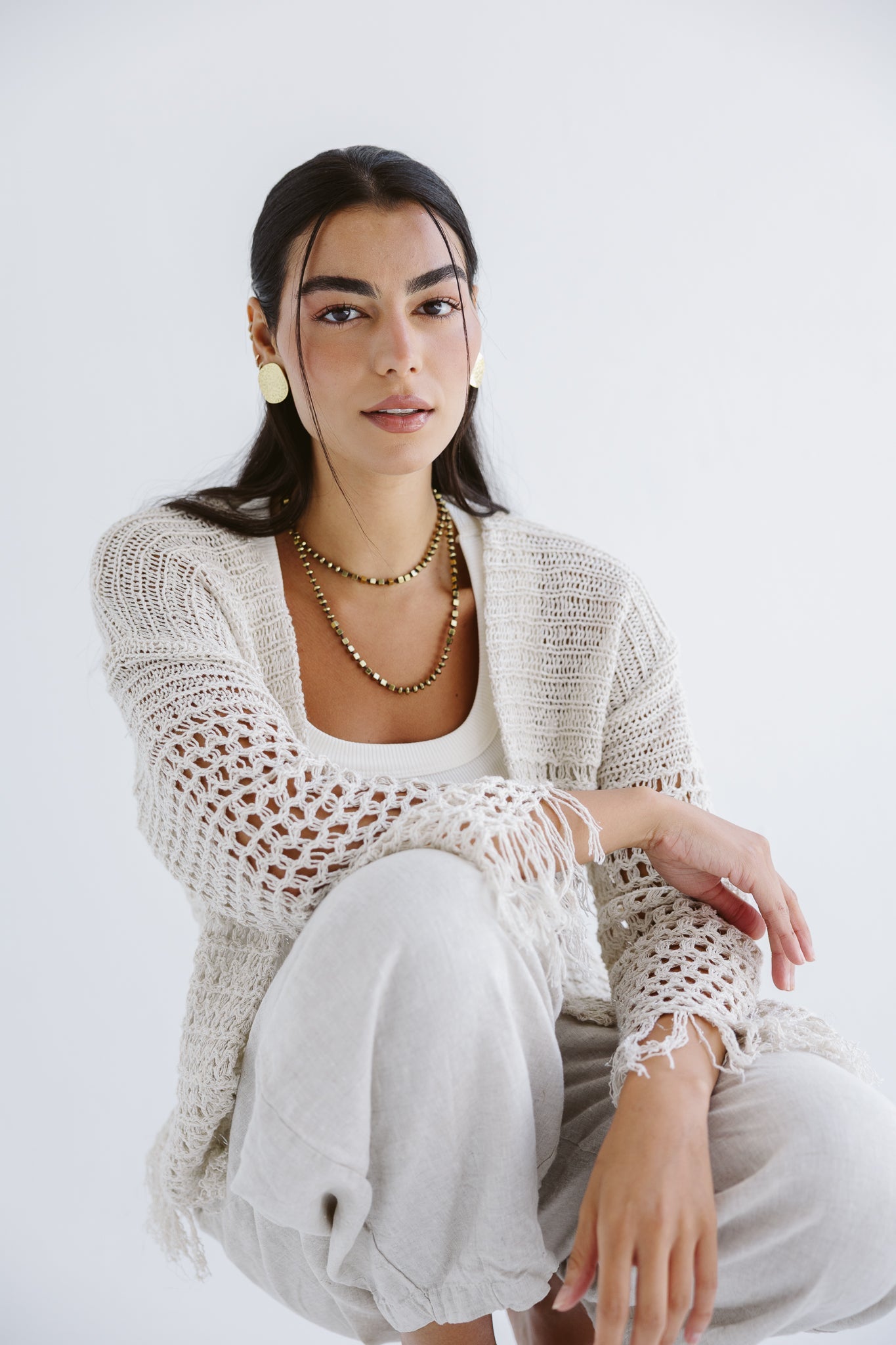Sun Wave Shimmer Crochet Cardigan Off White - AB ESSENTIALS