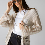 Sun Wave Shimmer Crochet Cardigan Off White - AB ESSENTIALS