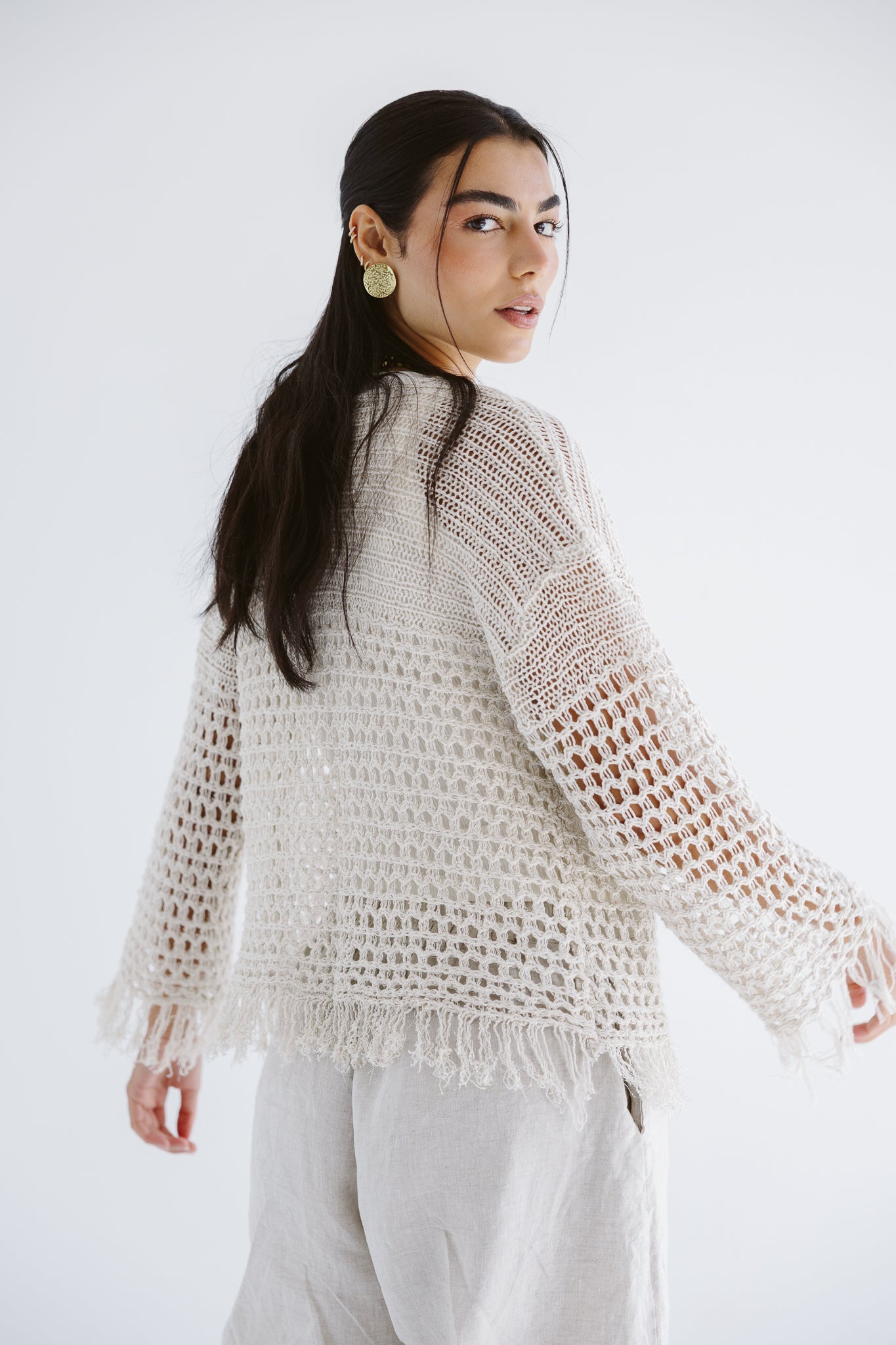 Sun Wave Shimmer Crochet Cardigan Off White - AB ESSENTIALS