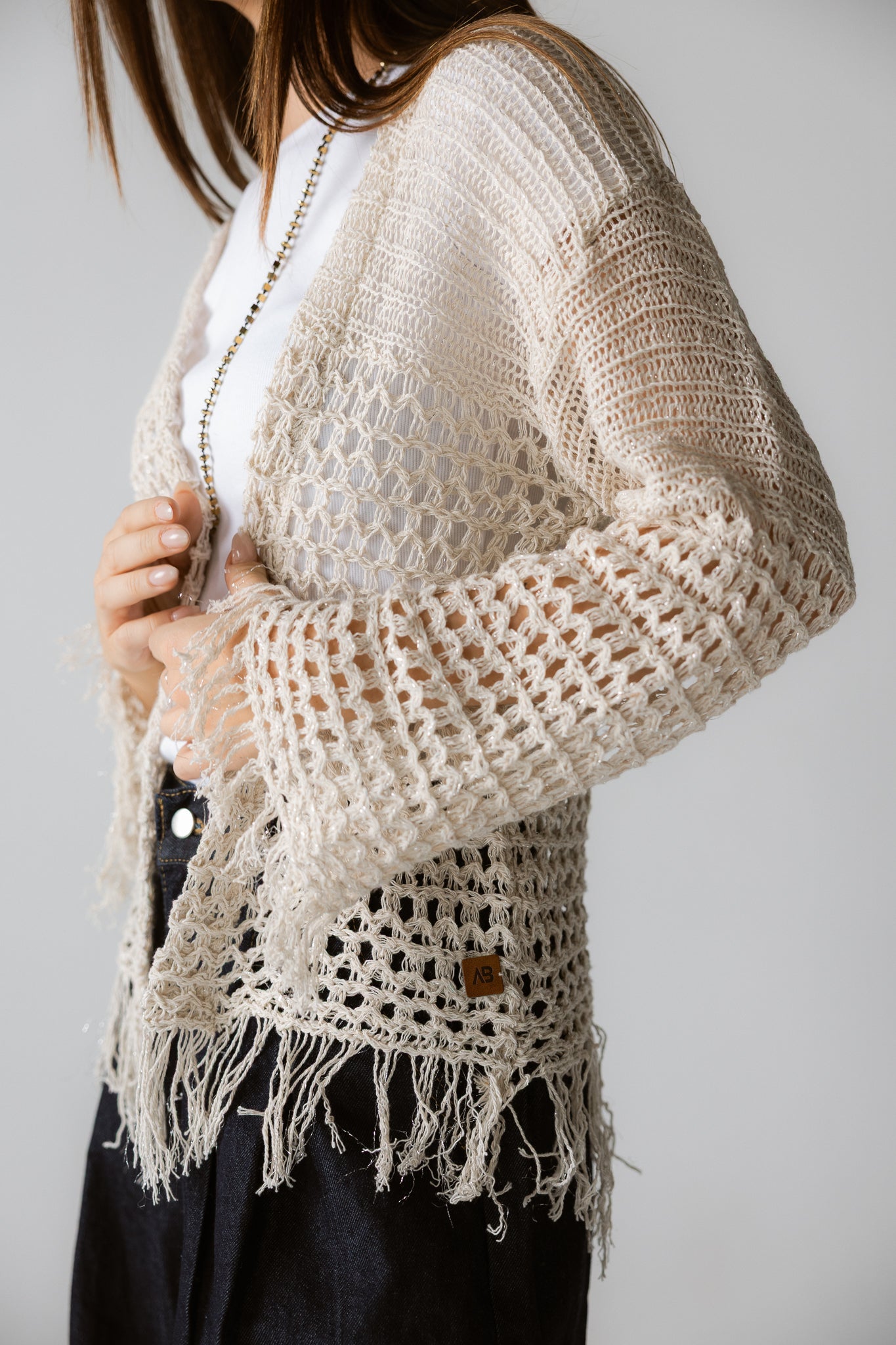 Sun Wave Shimmer Crochet Cardigan Off White - AB ESSENTIALS