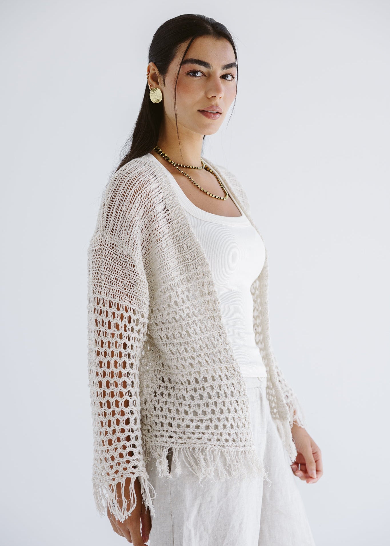 Sun Wave Shimmer Crochet Cardigan Off White - AB ESSENTIALS