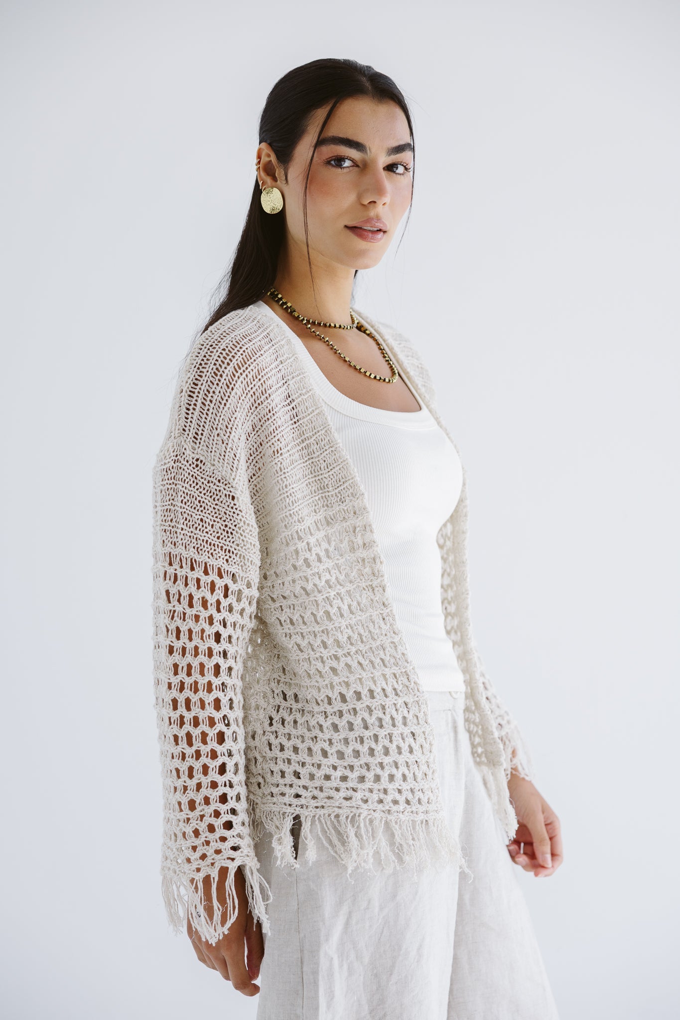 Sun Wave Shimmer Crochet Cardigan Off White - AB ESSENTIALS